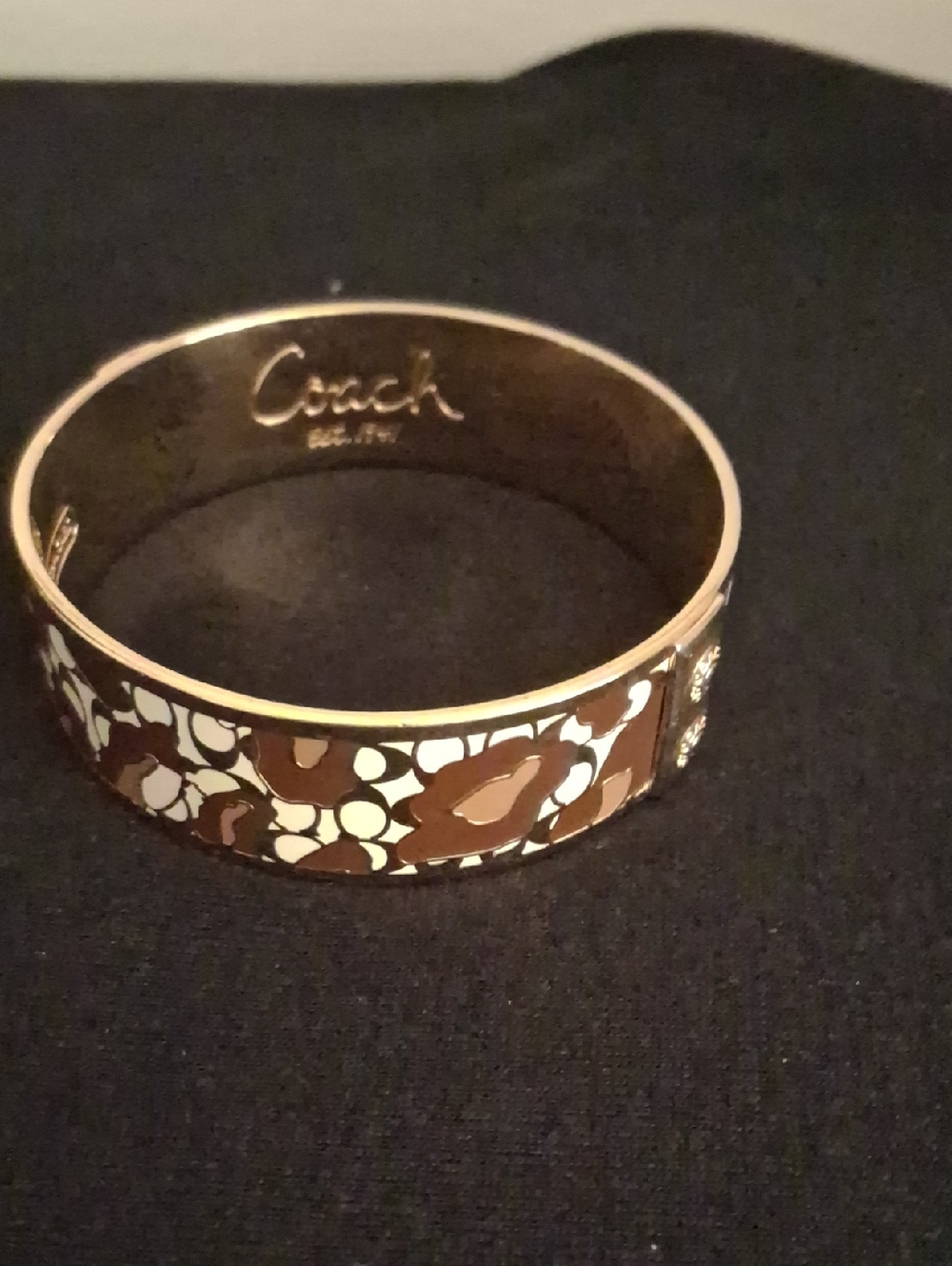 Coach Brown and White Enamel Logo Pattern Bangle Bracelet